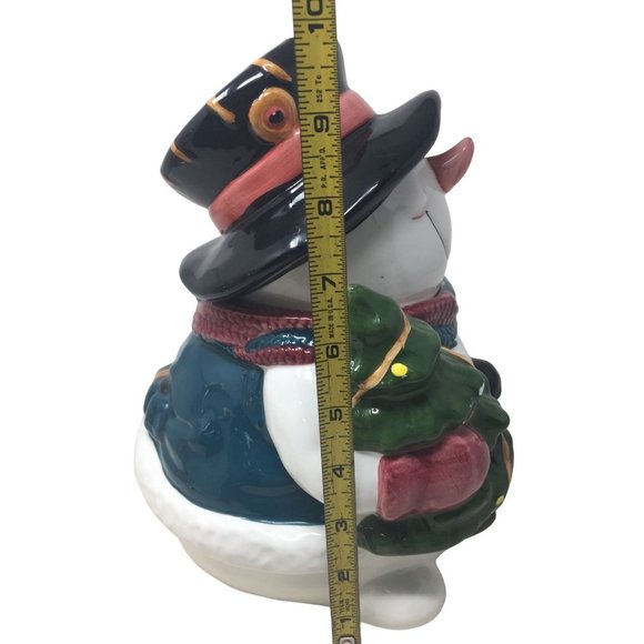 Fun and Festive Smiling Ceramic SNOWMAN COOKIE Jar - Great Holiday Kitchen Decor - Picture 9 of 9